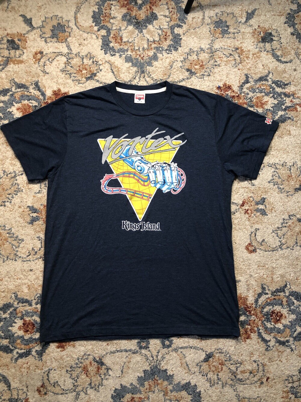 Kings island Vortex Blue graphic Roller Coaster T Shirt Size XL